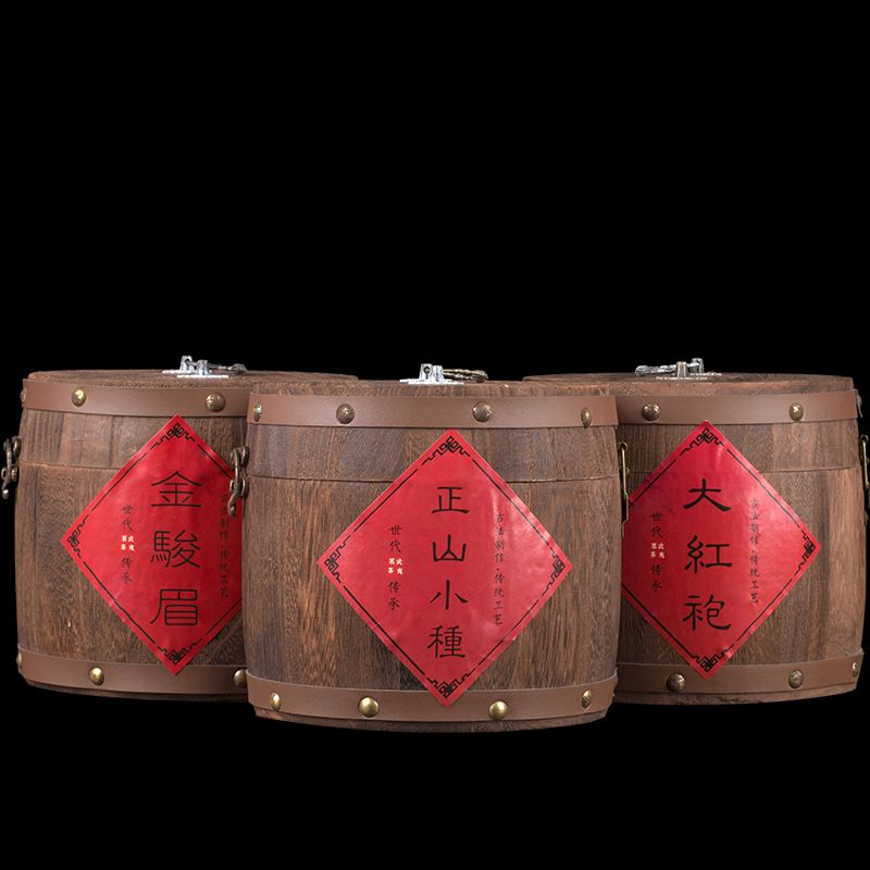 木桶500g罐装武夷大红袍岩茶金骏眉正山小种红茶叶散装礼盒