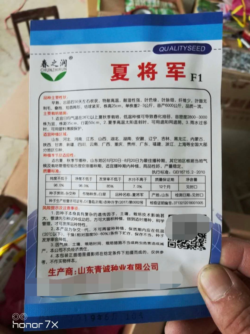 夏将军白菜种子~出苗后50天收获叶面无刺毛品感好