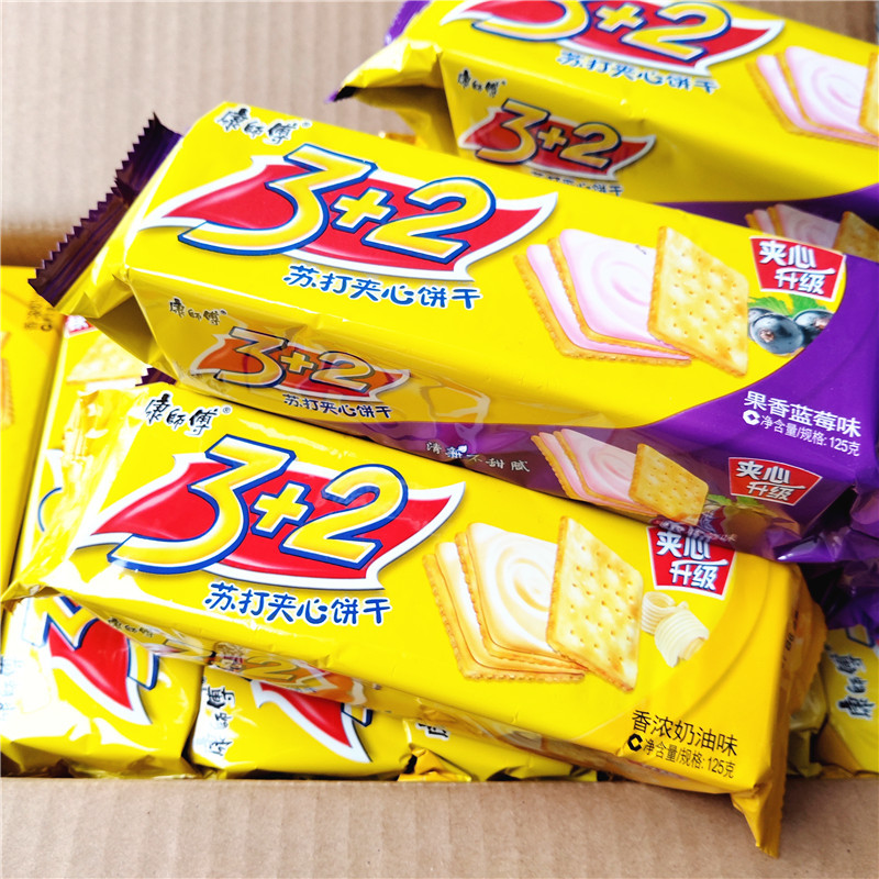  康师傅3+2苏打夹心饼干柠檬芝士奶油味125g 3加2零食