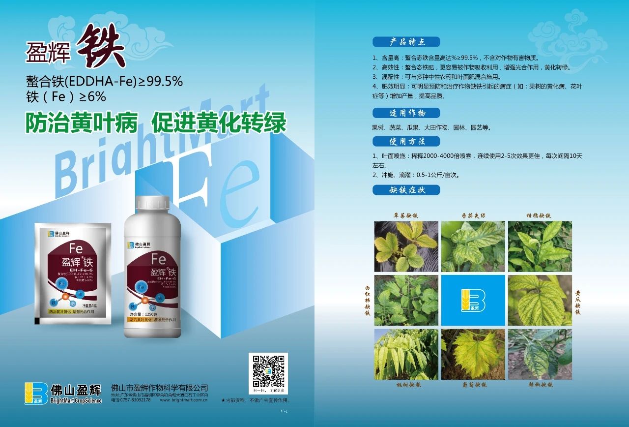 叶面肥  盈辉高纯度螯合铁防治果树蔬菜黄叶病黄化转绿促进光合