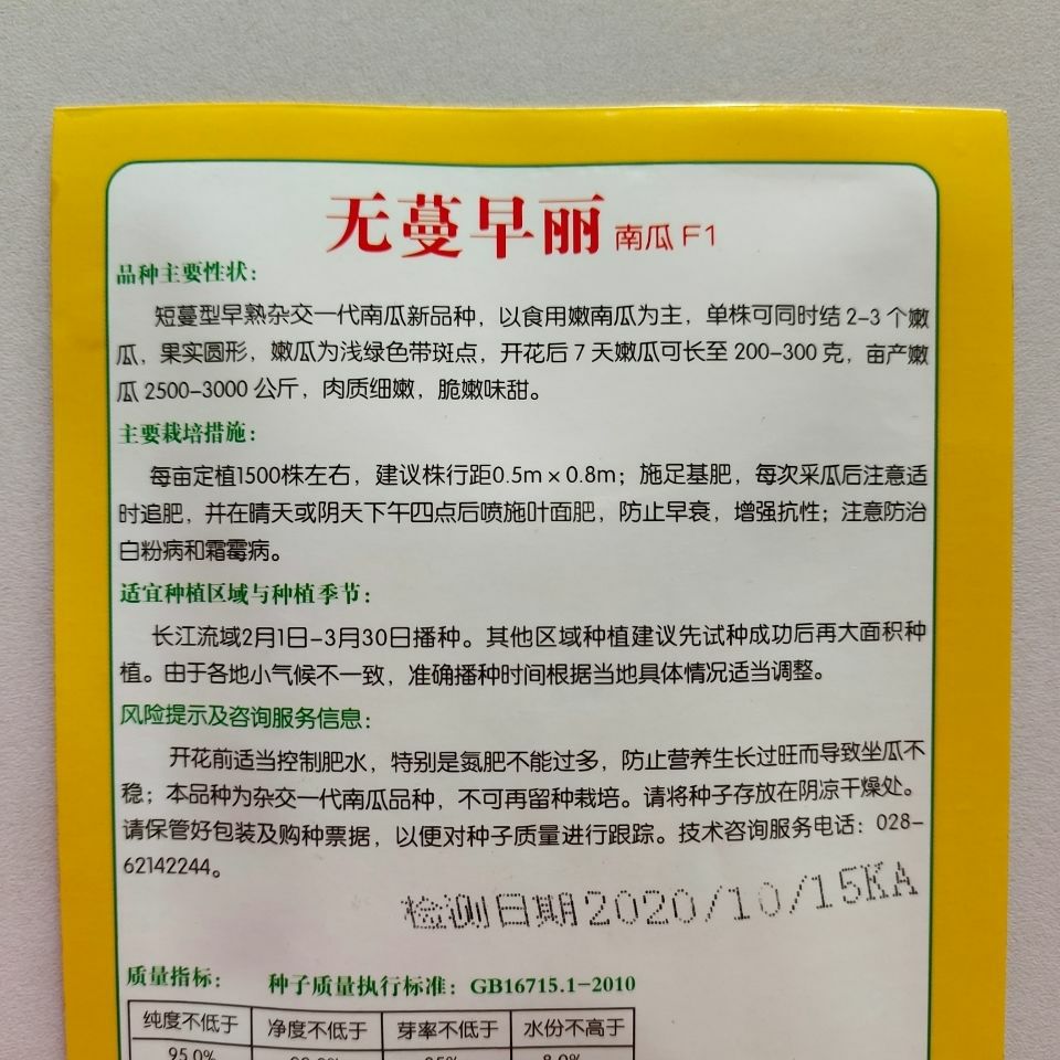 好特无蔓早丽南瓜种子 短蔓型早熟 果实圆形 肉质细嫩 脆嫩