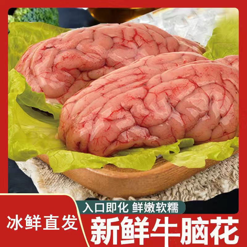 新鲜牛脑黄牛脑花火锅红烧牛大脑左右两个脑一个一斤左右