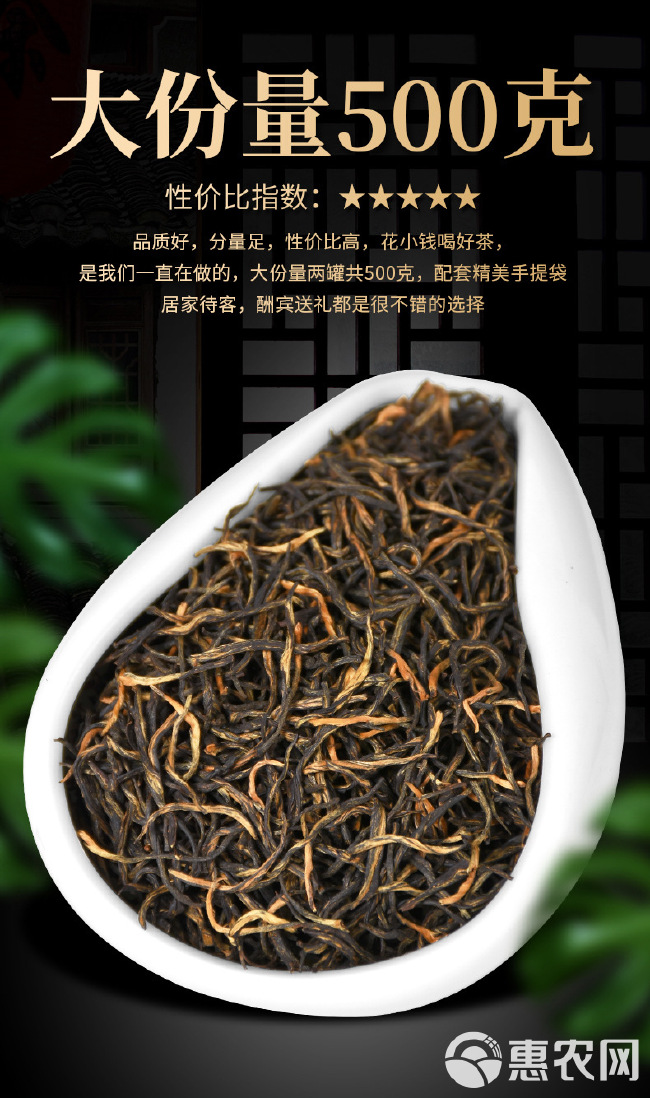 过节送礼武夷山金骏眉红茶茶叶礼盒新茶两罐共500g配手提袋