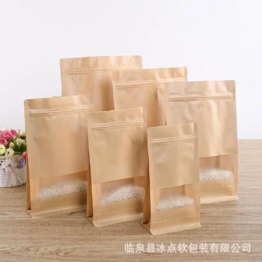 临泉县牛皮纸袋 磨砂开窗八边封自立自封袋 枣夹核桃瓜子茶叶包装袋