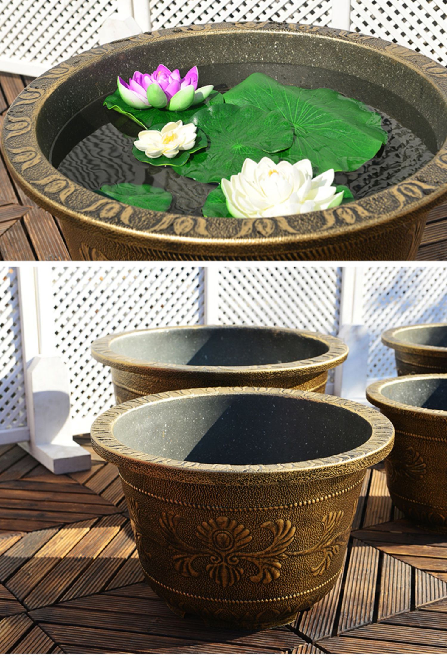 塑木花盆 圆形特大加厚果树大花盆 仿紫砂庭院荷花睡莲养鱼盆缸