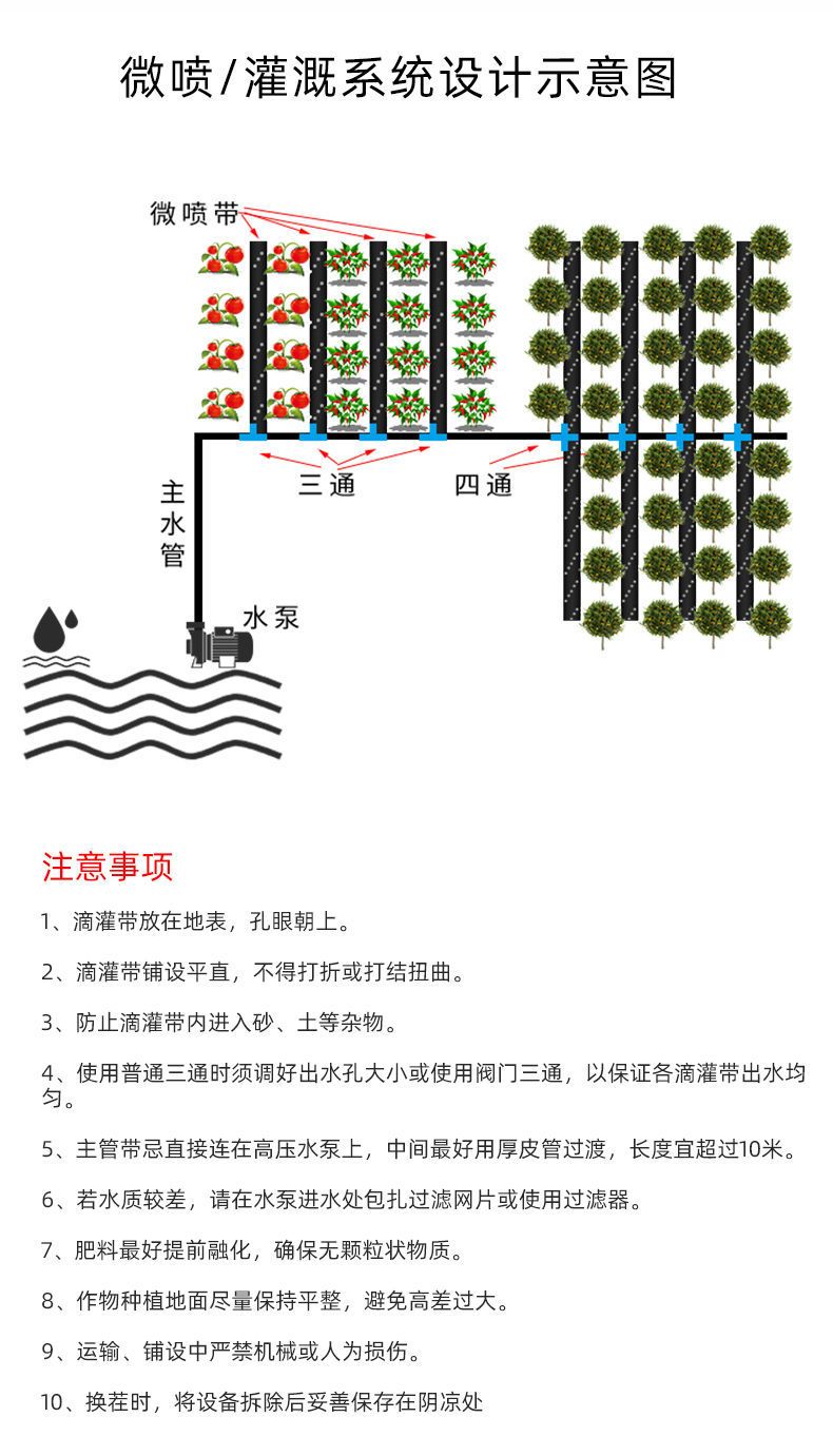 【破损包赔】农用滴灌带微喷带软管主管雾化节水浇地水带1寸2寸