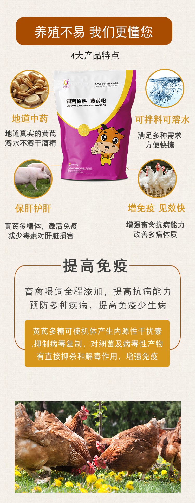 混合型饲料添加剂 黄芪多糖，纯正中，抗病毒增强免疫