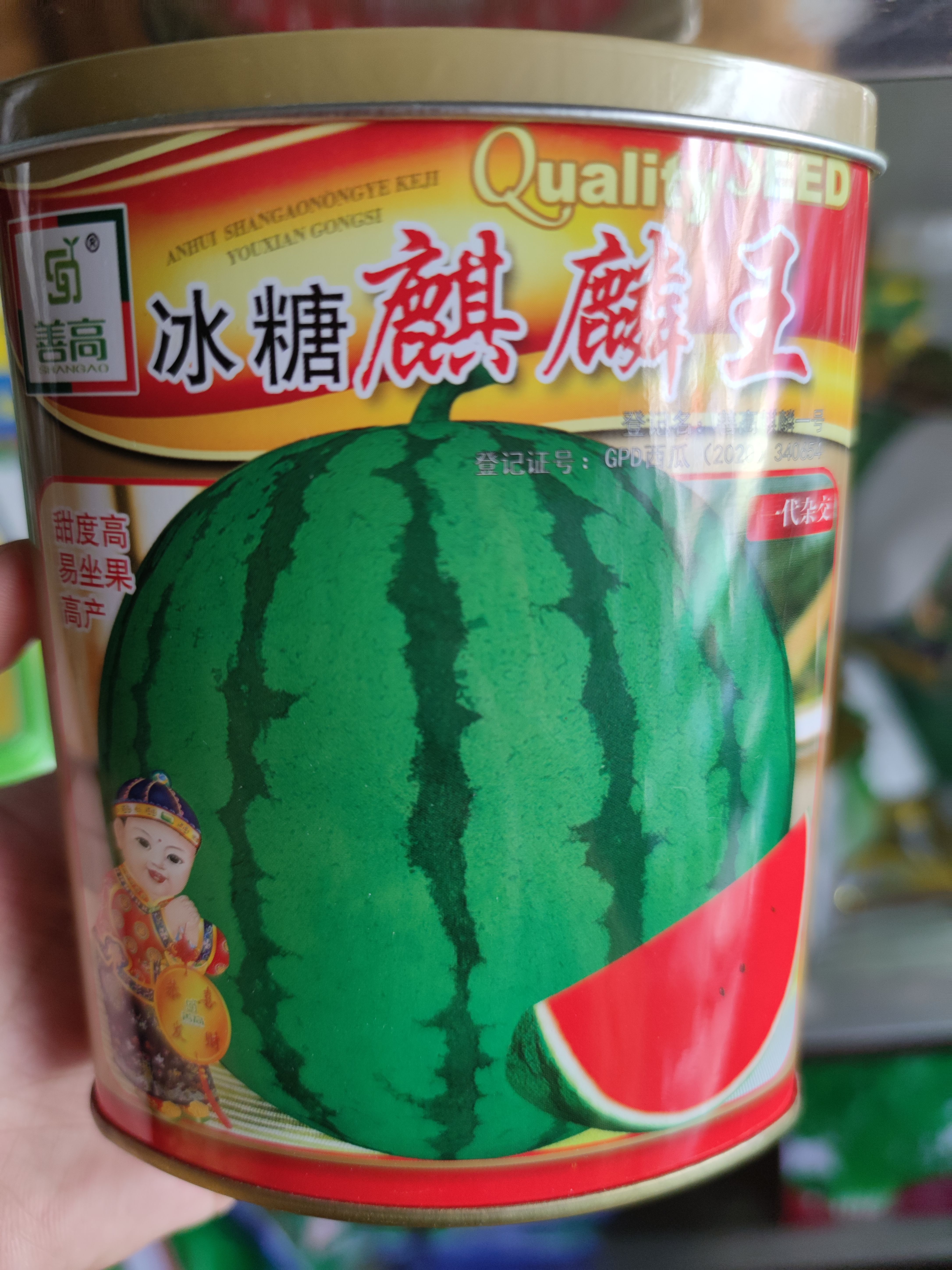 冰糖麒麟王西瓜种子 早熟品种 圆形大果 花绿皮覆腊粉美观囊色