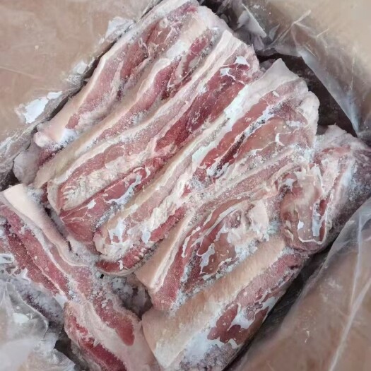 郑州带皮五花肉条(10kg)件，国产肥猪新鲜五花分割，质量保证