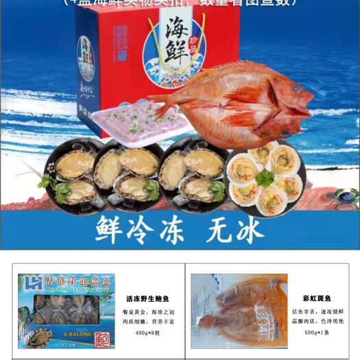 新民市海鲜礼盒装 海鲜礼盒（彩虹斑鱼/鲍鱼/斑节对虾/虾滑/带鱼段/粉丝贝）