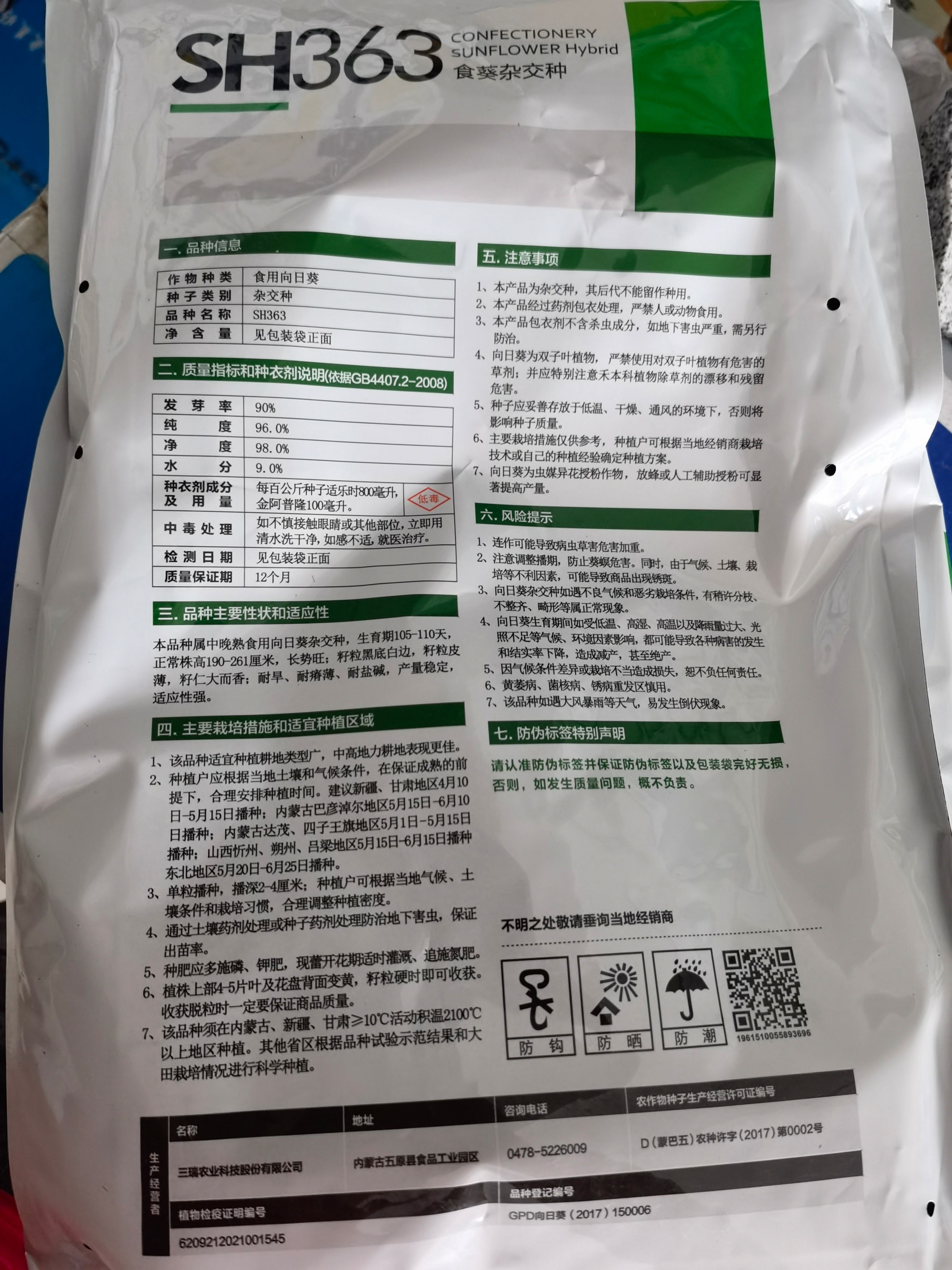 向日葵种子 三瑞SH363葵花种子
