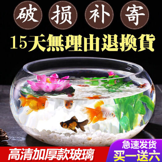 义乌市其他生活电器 透明玻璃鱼缸小型金鱼缸家用造景圆形小鱼缸客厅办