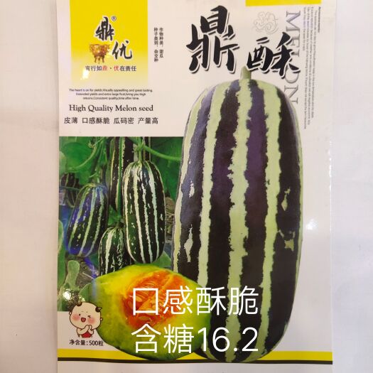 鼎酥薄皮甜瓜种子墨绿白色条带腔小，瓜香酥脆单瓜750克