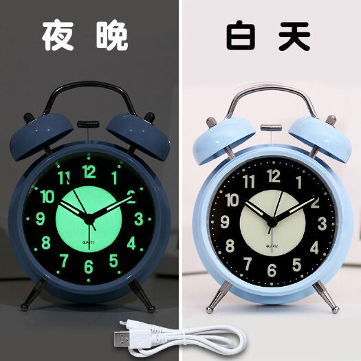 丽水可充电夜光小闹钟学生用家用床头儿童卧室静音电子创意表超大声音