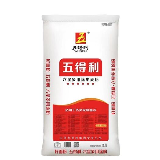 泰安五得利面粉50斤六星多用途小麦粉25KG高筋面粉通用粉