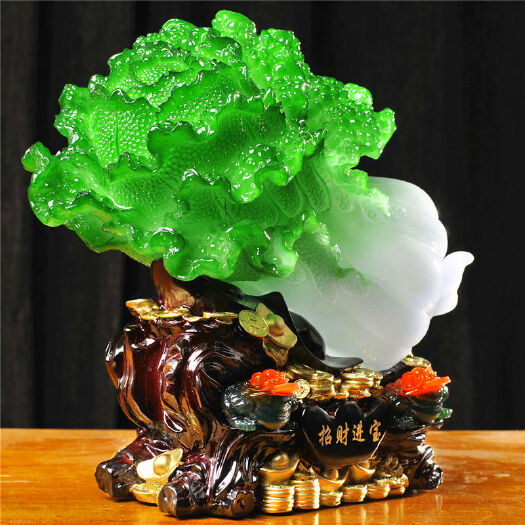杭州玉白菜擺件招財大號金蟾客廳玄關(guān)酒柜店鋪家居工藝裝飾品開業(yè)禮品