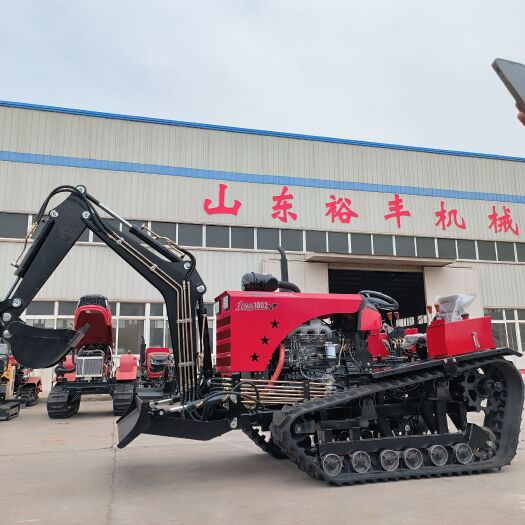 曲阜市100马力水旱两用履带旋耕机前装挖机后搭载多种农具