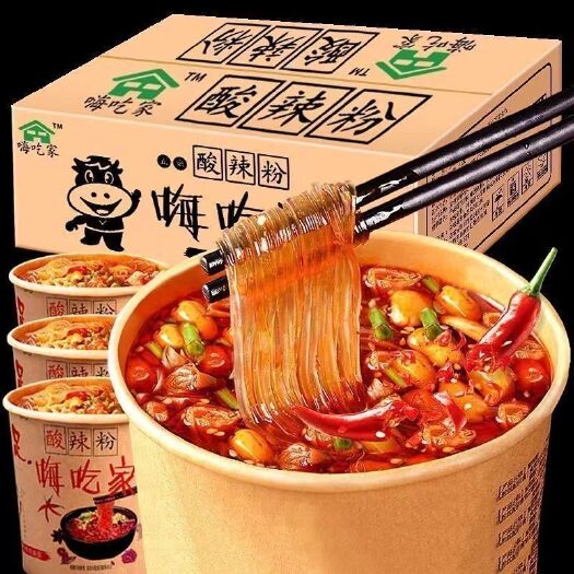 郑州正宗八零食堂嗨吃家酸辣粉超大桶红薯粉休闲麻辣零食泡面整箱促销