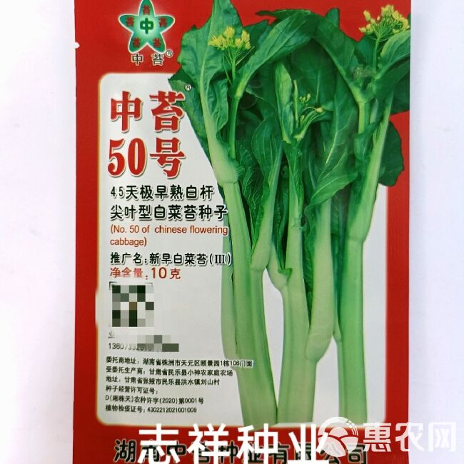 湖南中苔50号45天极早熟白杆尖叶白菜苔种子杂交抗病夏秋季播