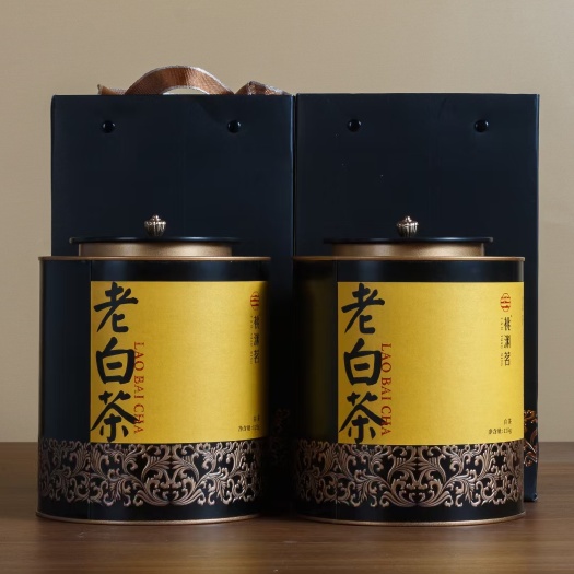 武夷山市桃渊茗黑色花边罐装福鼎老白茶寿眉250g