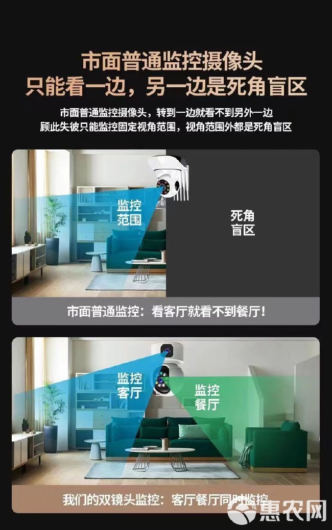 360度全景监控摄像头无线WiFi连手机远程家用室内外超高清