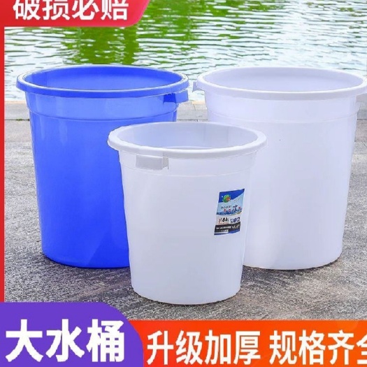 连平县家用装82斤水塑料桶加厚水桶蓝白可选水桶带盖桶