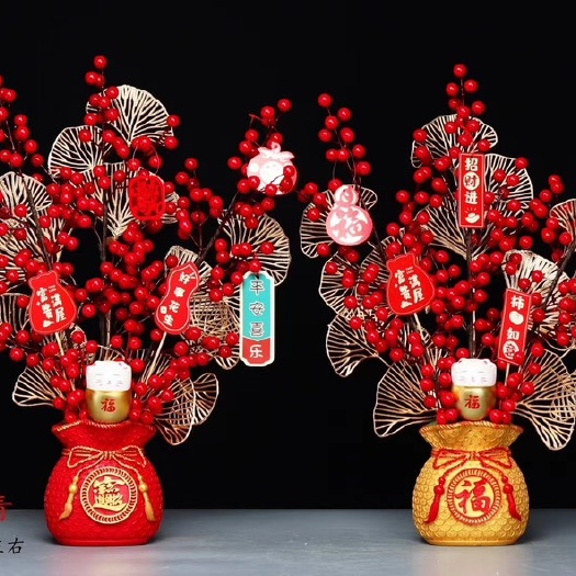 广州招财福袋款仿真冬青，过年年宵花，颜值超高