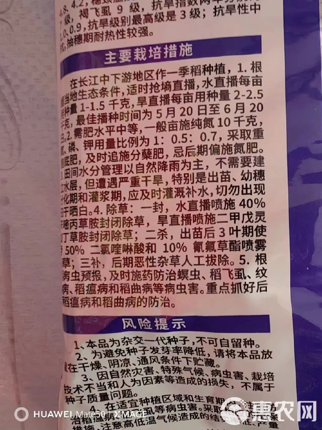 旱优3015杂交一季中稻水稻种子生育期111.7天抗倒伏