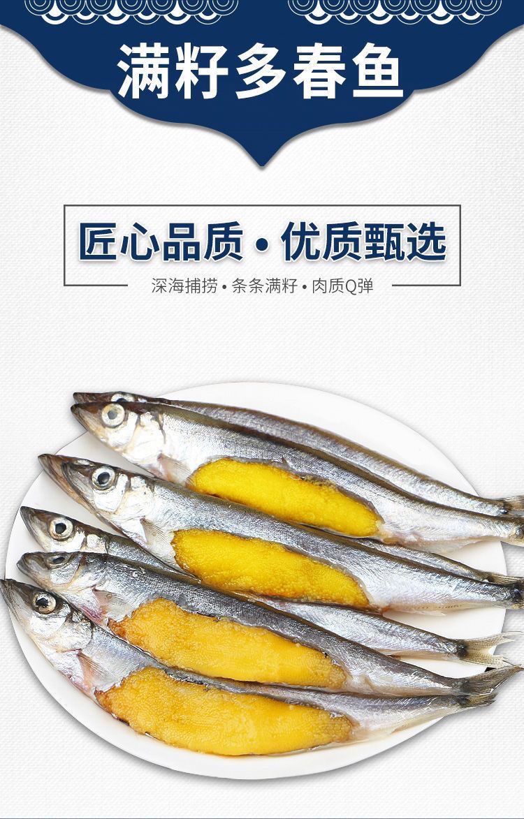满籽多春鱼新鲜冷冻多籽鱼特大带籽多春鱼烧烤油炸商用冰鲜海水鱼