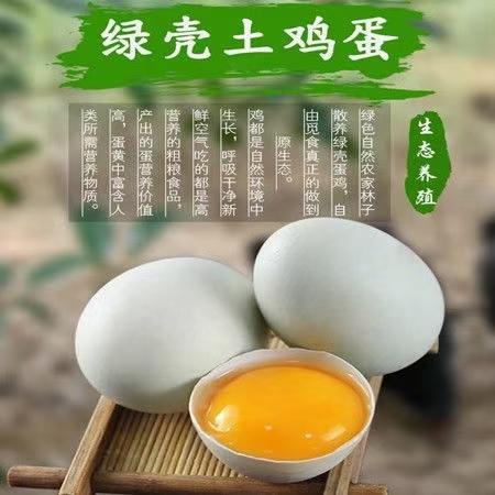 土鸡蛋    农家纯粮食绿壳鸡蛋，口感细腻温和好吃，蛋黄饱满