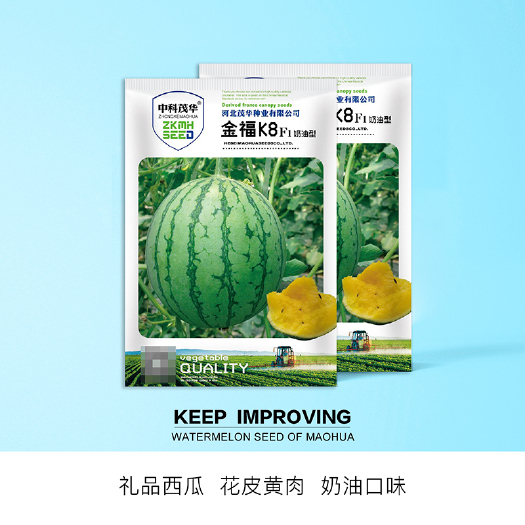 青县黄瓤西瓜种子 中科茂华蔬菜瓜果种子12.6度金福K8金黄果肉超甜礼品西瓜种