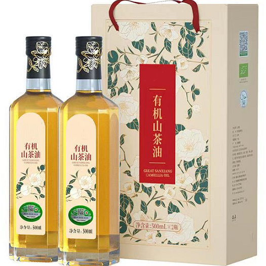 长沙有机山茶油500ml*2玻璃礼盒装  中国+欧盟双重有机认证