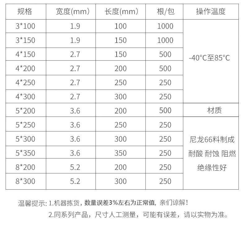 【1000根】国标尼龙扎带捆绑带塑料扎带