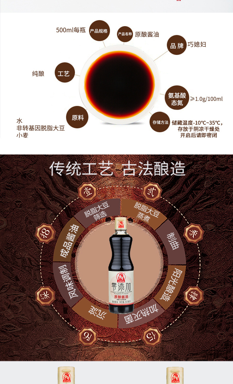  【山东特产】巧媳妇500ml酱油2瓶组合生抽酱油