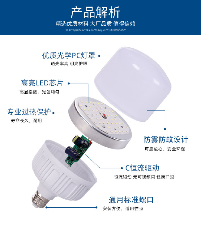 补光灯LED灯泡大功率三防节能灯家用工业用种养殖照明灯泡