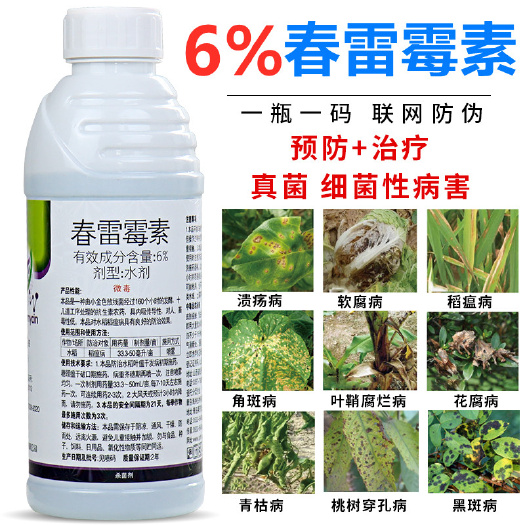 新沂市6%春雷霉素溃疡病稻瘟病角斑病果树烂果流胶病蔬菜农药杀菌剂