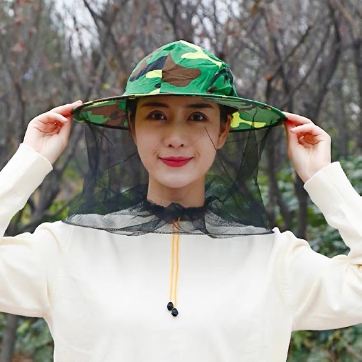 养蜂 蜂具蜂迷彩防蜂帽高清面纱双钢圈面网钓鱼防蚊帽子