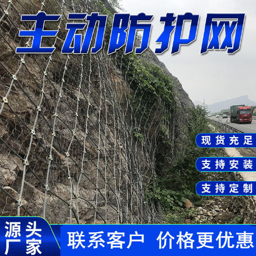 安平县双边护栏网  GPS2主动防护网边坡落石固定防落石钢绳网山体滑坡sns柔性
