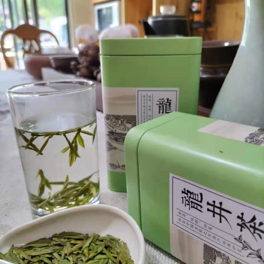 杭州龙井绿茶明前茶豆香型新茶农家手工制作100g罐装