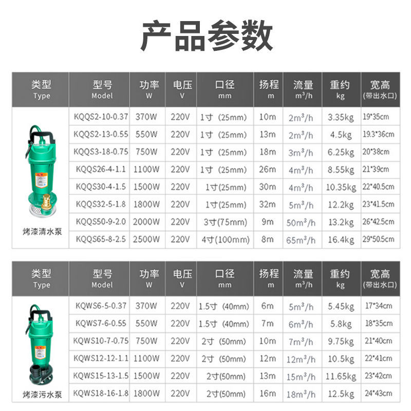 家用220V潜水泵抽水泵清水泵污水潜水泵小型家用农用高扬程大