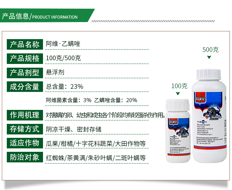 23%阿维菌素乙螨唑杀虫杀卵果树花卉螨虫红白蜘蛛茶黄螨杀螨剂