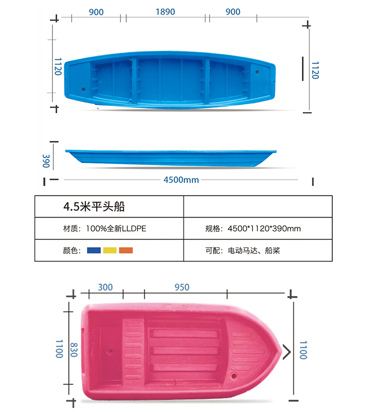 渔船厂家直销塑料船渔船双层加厚加宽牛筋渔船冲锋舟钓鱼河道保洁