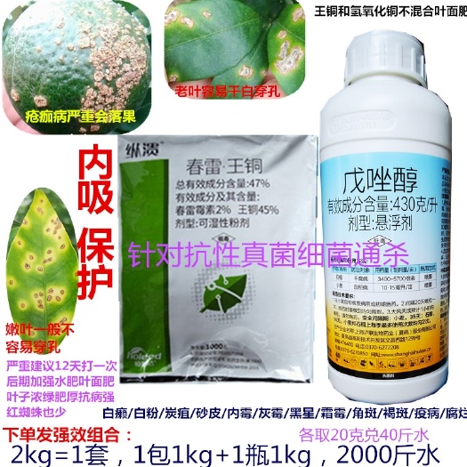南宁春雷王铜+戊唑醇柑橘溃疡病专用药穿孔快真菌细菌内吸保护农药
