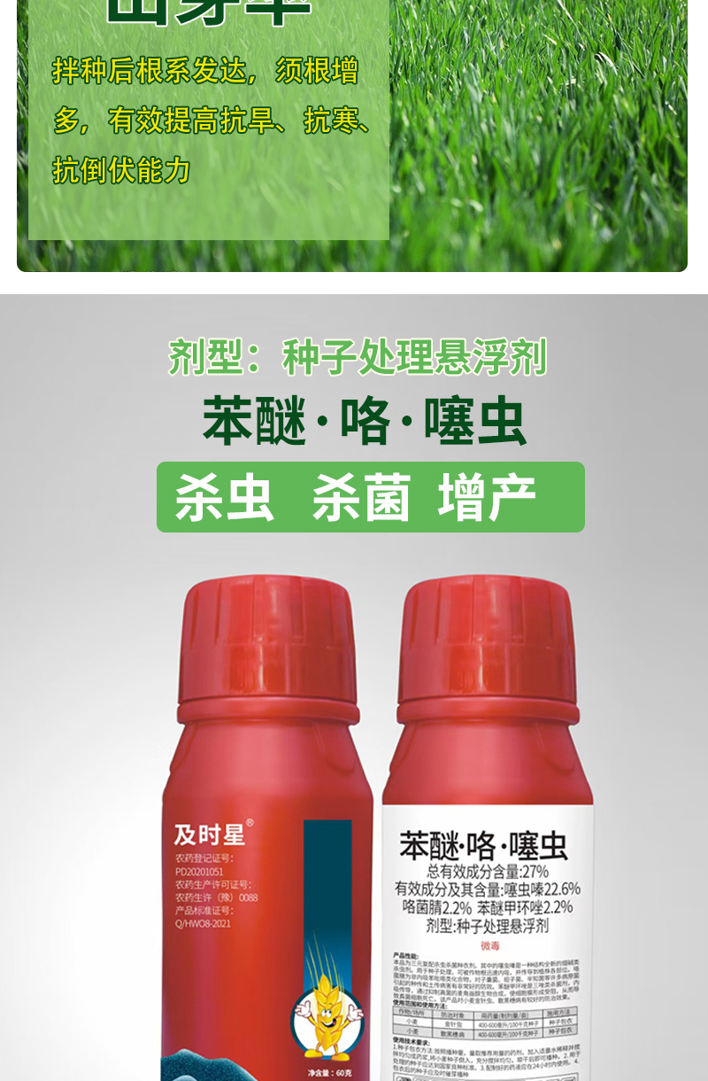 27％苯醚咯噻虫小麦拌种剂防虫防病抗逆促增产小麦拌种剂
