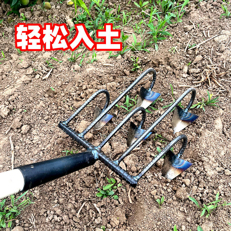 翻地松土沟锄全钢三齿四五齿耙子多功能农用工具开荒除草翻土种菜