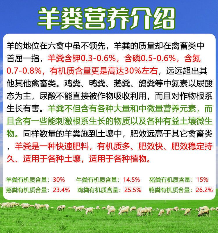 纯羊粪发酵有机肥料鸡羊混合腐熟养花种菜绿植果树家用专用农家肥