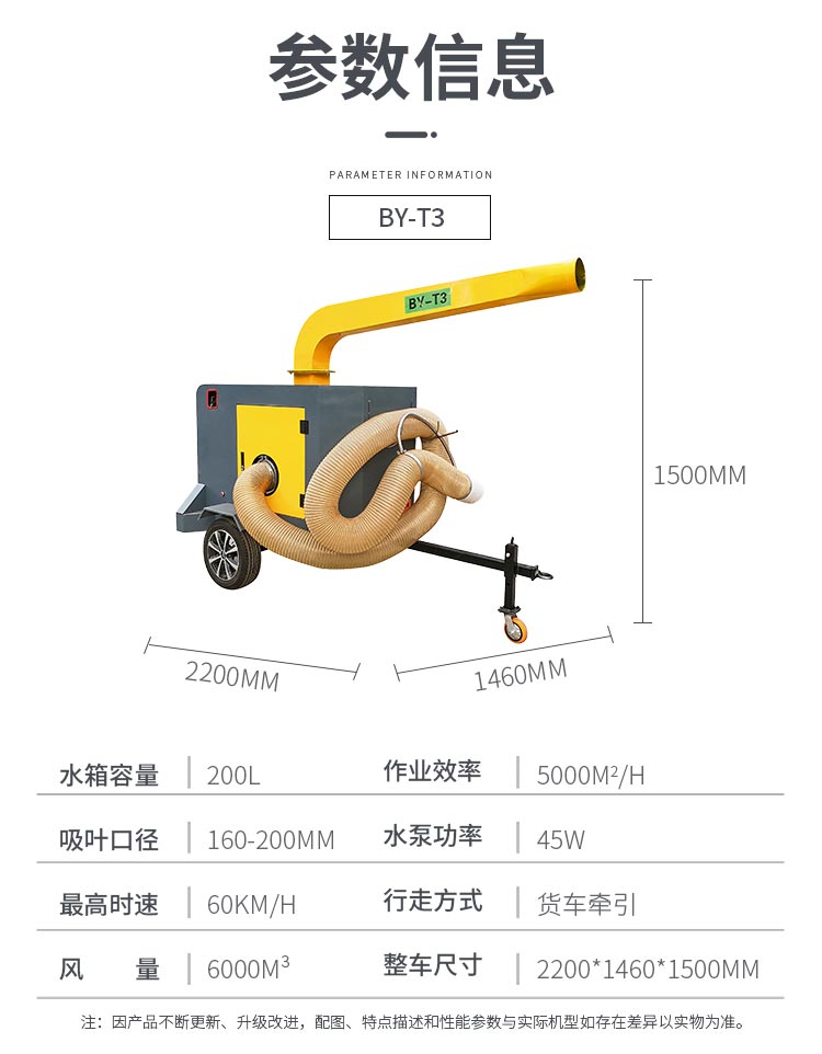 牵引式树叶收集器大堆落叶收集器大范围吸叶机自降尘BY-T3