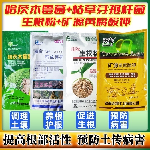 济南哈茨木霉菌枯草芽孢杆菌矿源黄腐酸钾调土壮苗生根预防根腐病套餐