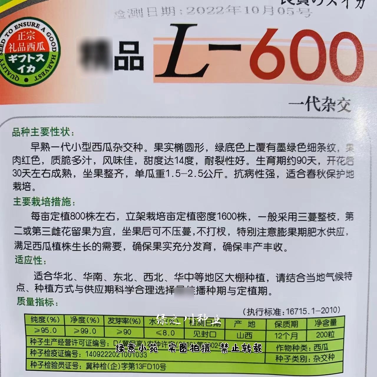 L600礼品西瓜种子超甜早熟小型西瓜种籽耐裂小果西瓜种孑特甜