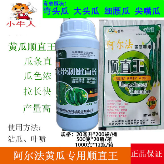 济南黄瓜顺直王阿尔法黄瓜拉长拉直顶花带刺防畸形丝瓜保花保果叶面肥